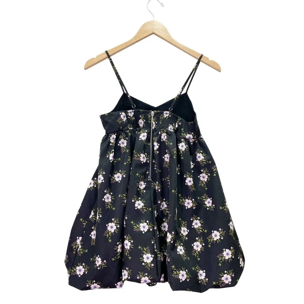 Free People In A Bubble Mini Dress Size XS Black Floral Bubble Hem Empire Waist